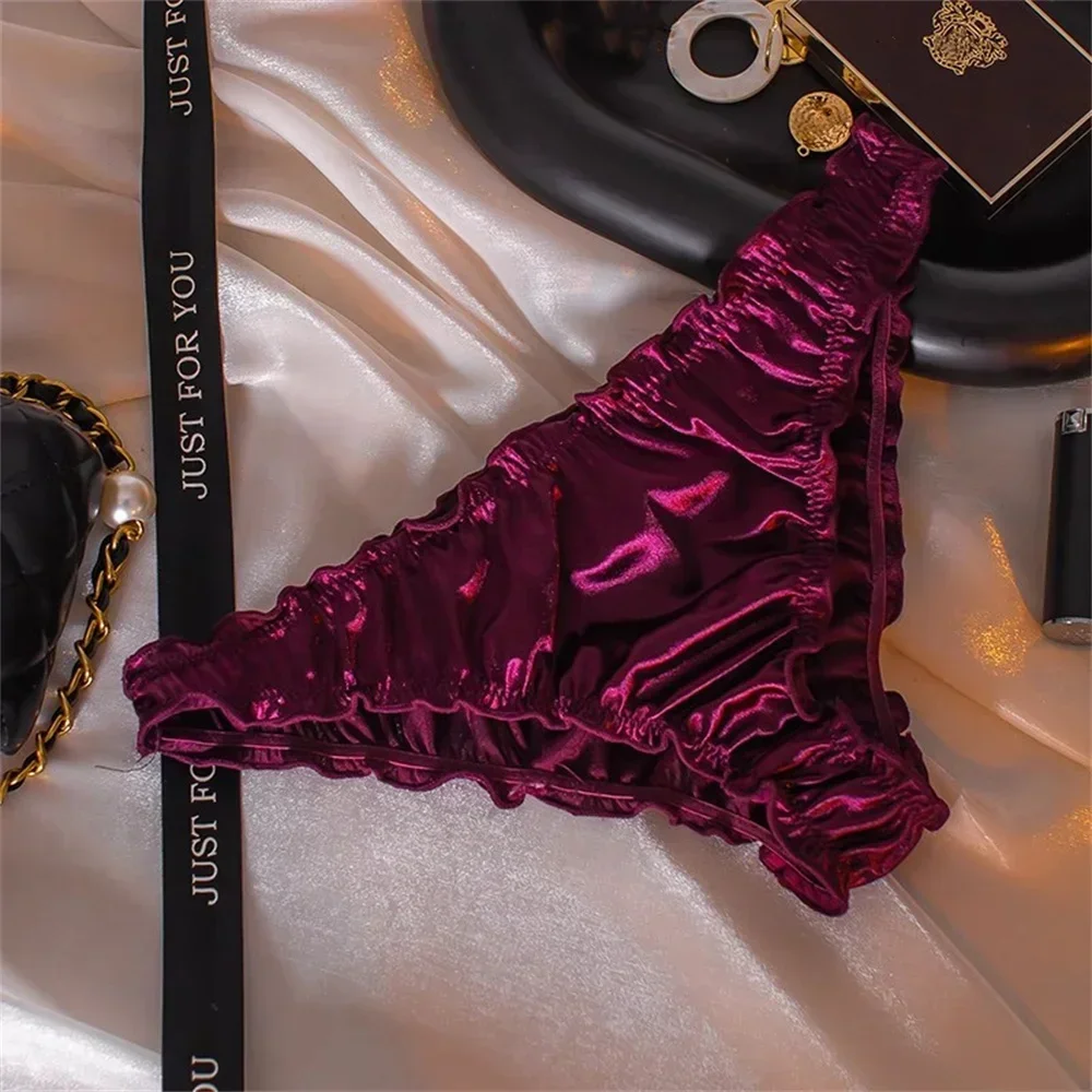 Sexy Ruffles Satin Panties Women Plus Size Breathable Soft Underwear Fashion Ladies Comfortable Briefs