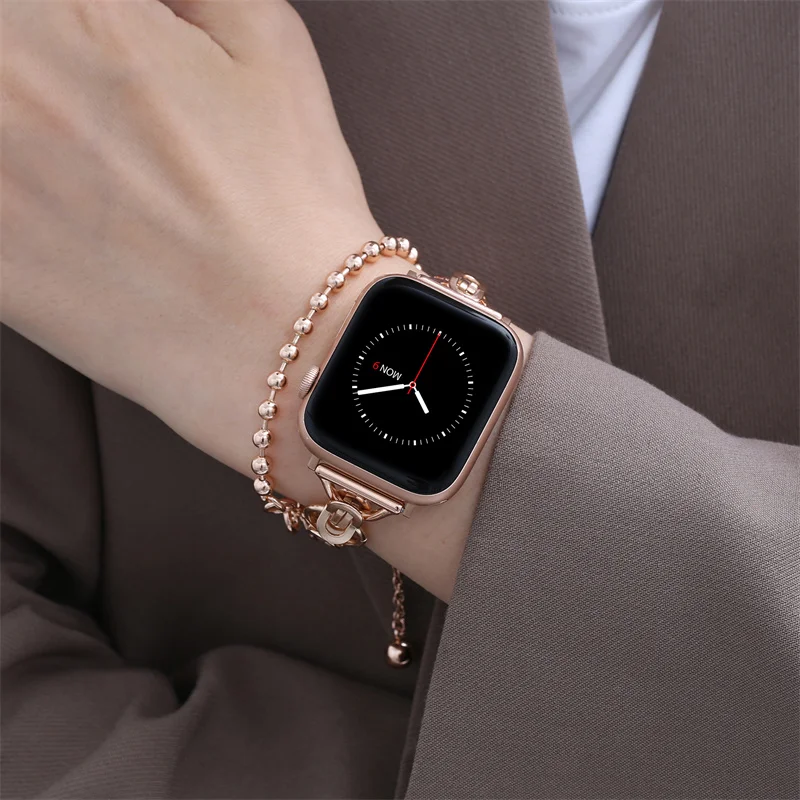 Luxe Staal Link Armband Strap Voor Apple Horloge Band 45Mm 41Mm 44Mm 40Mm Voor Iwatch Serie 7 6 Se 5 4 3 Metalen Pols Horlogeband