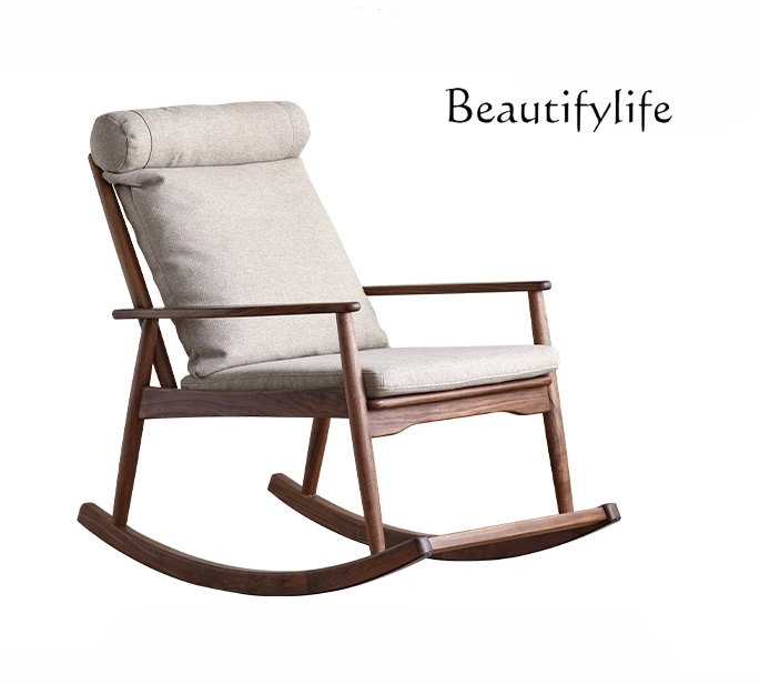 

New Chinese Style Rocking Chair Balcony Home Lunch Break North America Black Walnut Solid Wood Rocking Chair Backrest Sofa
