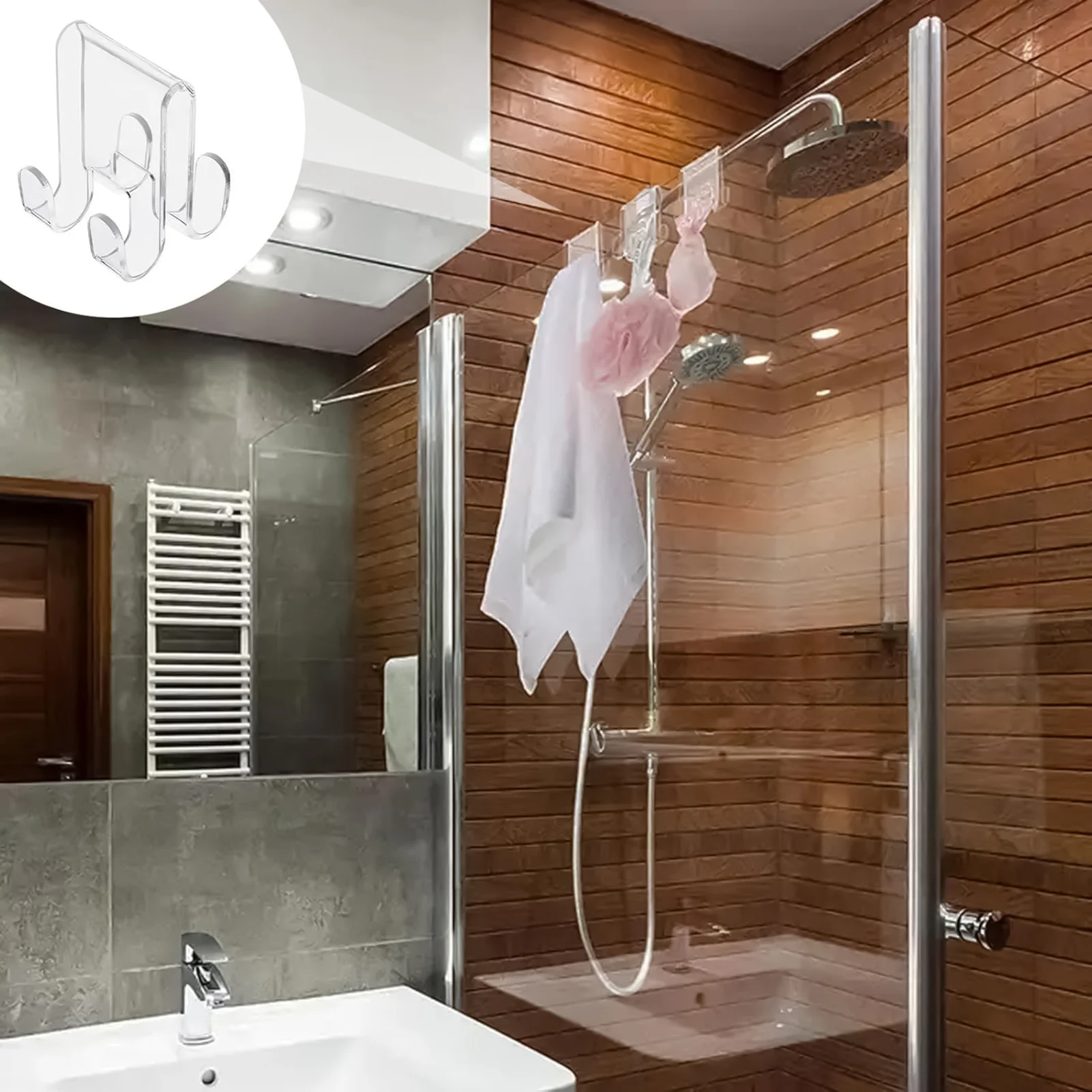 Multifunctional Hooks Towel Holder Shower Towel Rack Shower Door Hooks Behind Door Towel Rack Towel and Coats Hanger Nonstick and Non-punching Over the Bathroom Accessories