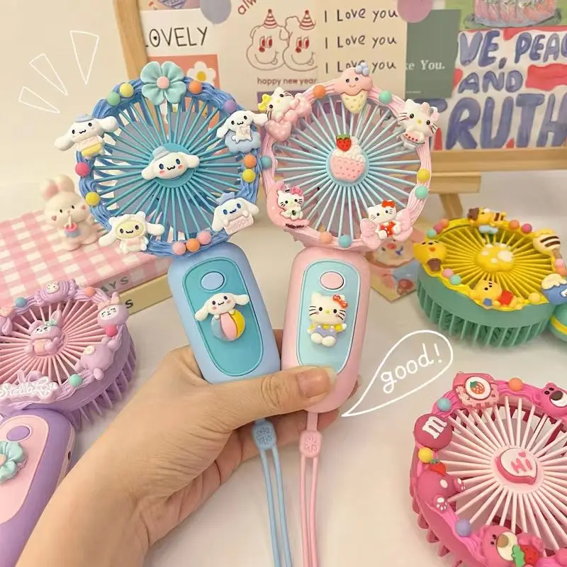 

Sanrio Cinnamoroll Ручной Веер Hello Kitty Сделай сам маленький веер кавайное творчество портативное зарядное устройство Usb для общежития офиса студенческий подарок