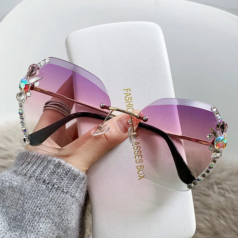 

New Fashion Rimless Sunglasses Women 2023 Luxury Brand Designer Sun Glasses Gradient Lens Vintage Eyeglasses Pink Shades Uv400