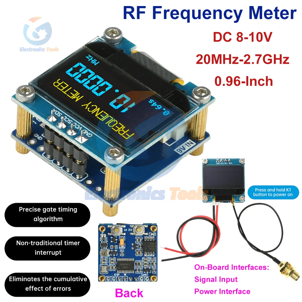 RF Frequency Meter 20MHz-2.7GHz Frequency Counter 0.96-Inch OLED Display Module Digital Signal Meter DC 8-10V frequency counter tester frequency meter
