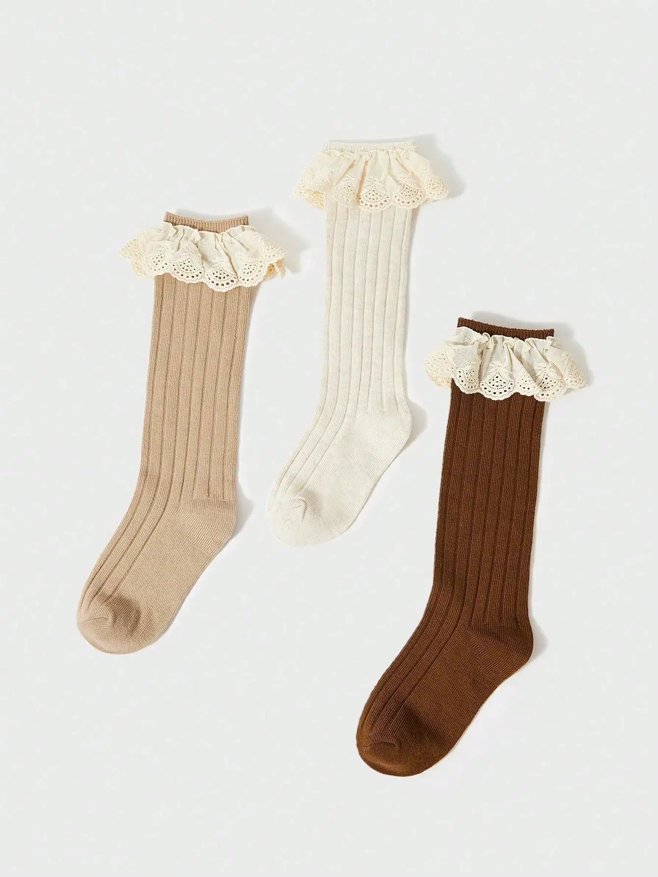 3 Paar Kniestrümpfe für Babys, lange Stoff-Spitzen-Socken für 1–6 Jahre Kleinkinder und Mädchen, weiche Prinzessinnen-Socken für Kinder – Detail 5
