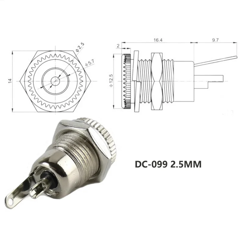 암 패널 마운트 커넥터, DC 전원 잭 소켓, 금속 DC-099, 개방 구멍 11mm, 5.5x2.1 5.5x2.5mm, DC099, 5.5mm x 2.1mm, 10 개, 50 개