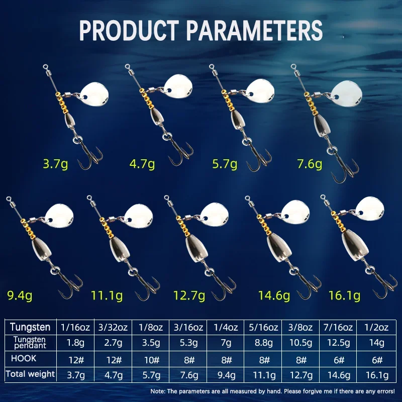 Rotating Spinner Spoon Fishing Lure 3.7g-16.1g Tungsten steel Artificial Bait Metal Sequins Bait Bass Trout Perch Pesca Tackle