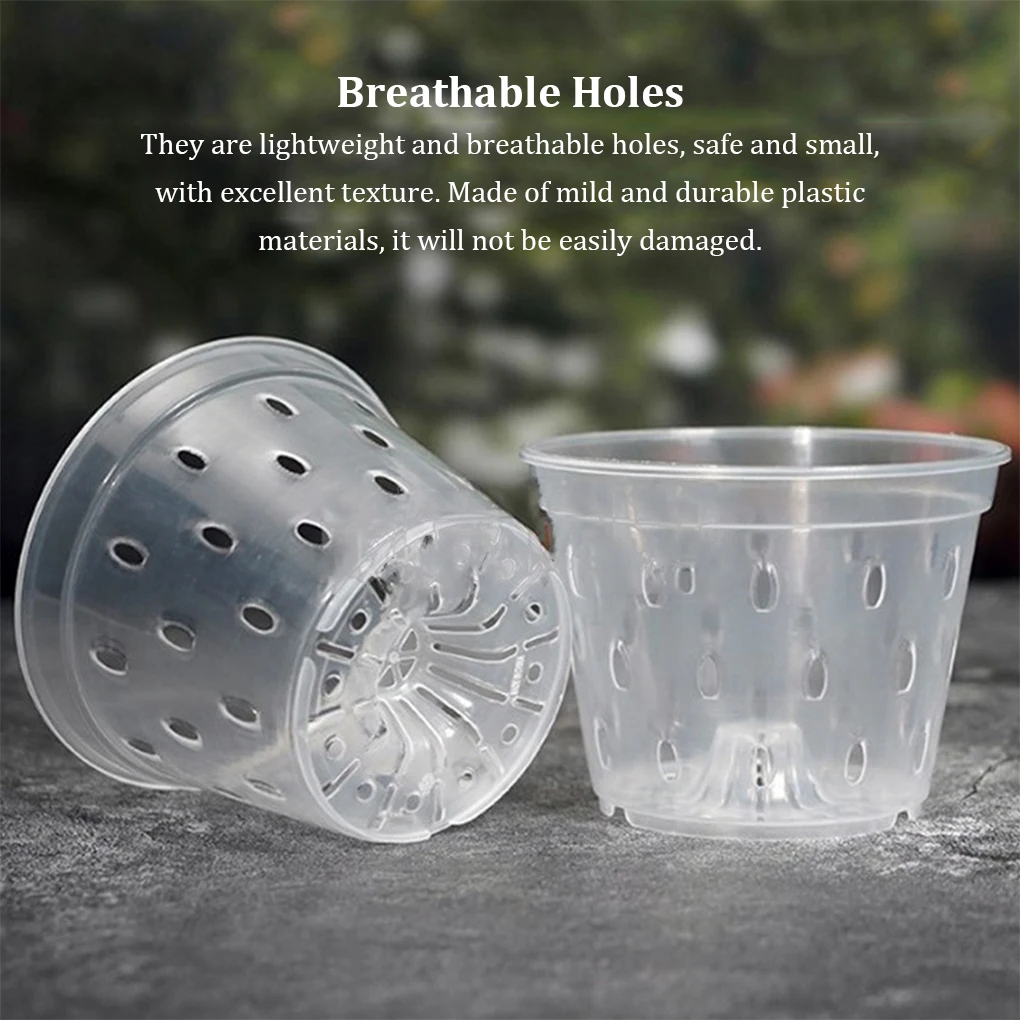 Flowerpot-Garden-Planter-Drainage-Pots-with-Holes-Clear-Orchid-Baskets-Plastic-Ornaments-Breathable-Container-Accessory.jpg Virágcserép Kerti Ültetvényes Vízelvezető Edények Lyukakkal Tiszta Orchidea Kosarak Műanyag Díszek Lélegzetelállító Tartály Kiegészítő - Image 4
