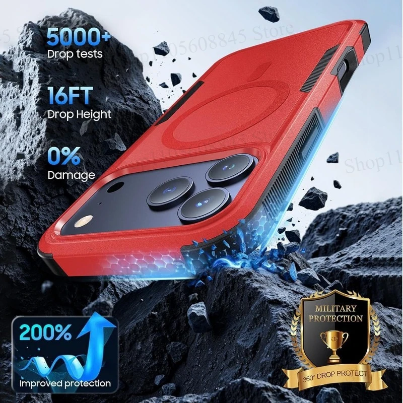 Rugged Shockproof Wireless Charging Case with Magnetic Car Holder Attachment