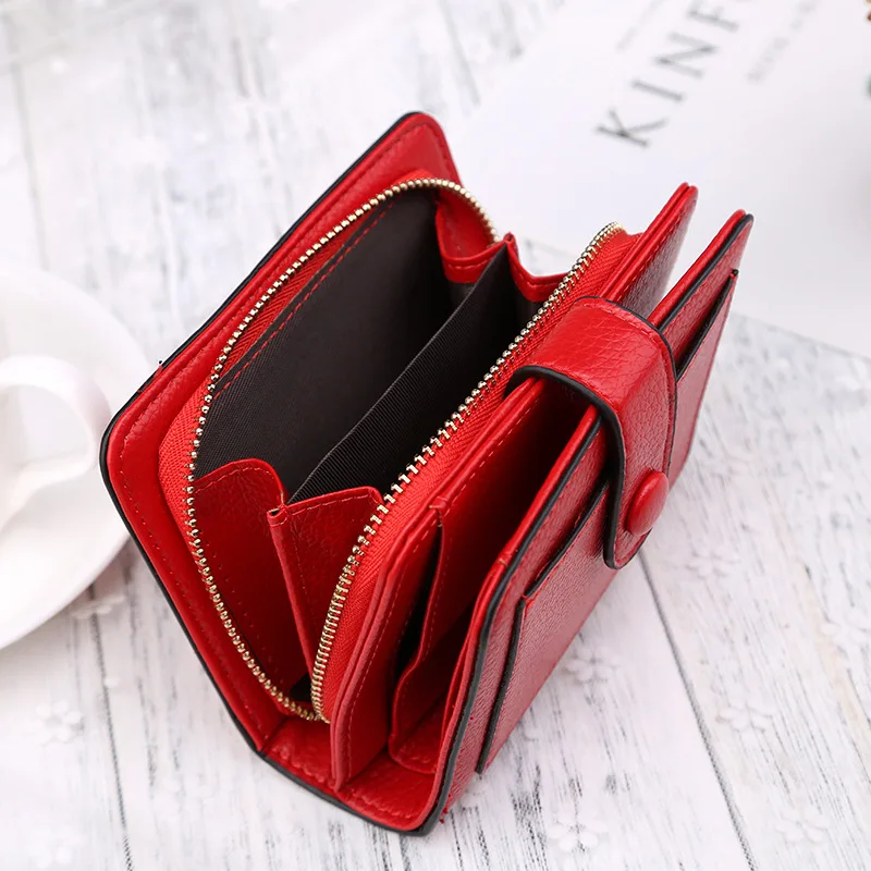 

Zipper Female Leather Buckle Women Wallets 2023 New Luxury Brand Red Black Small Mini Coin Purse Hasp Card Holder Lady Wallet