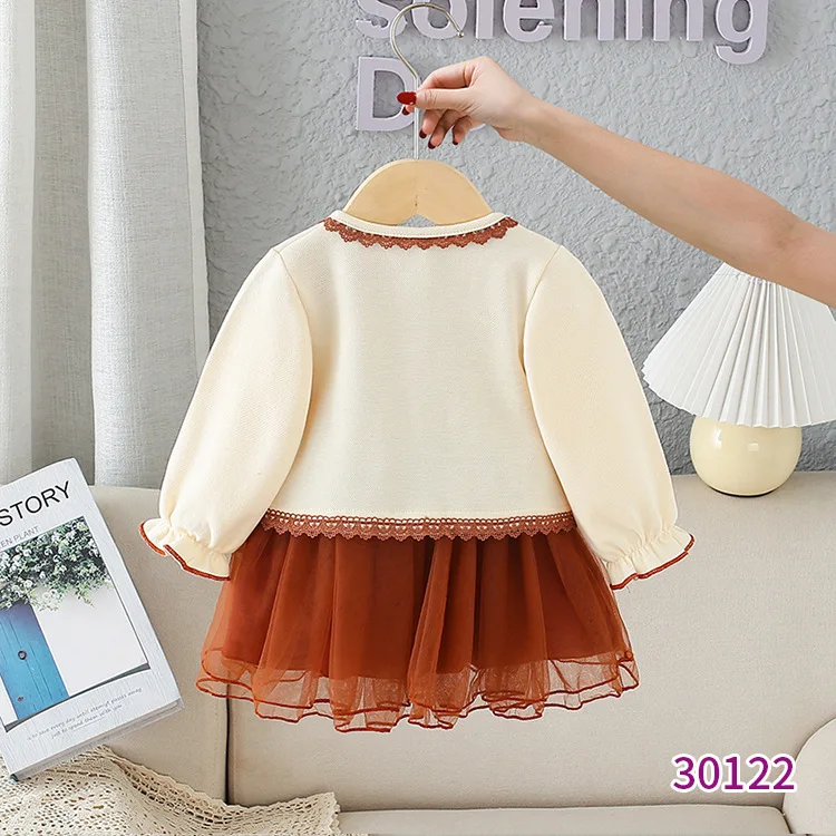 Spring Girls Sweet Princess Dress Fashion 2pcs Sets Children Kids Baby Dress+ Long-sleeved Coat Suit