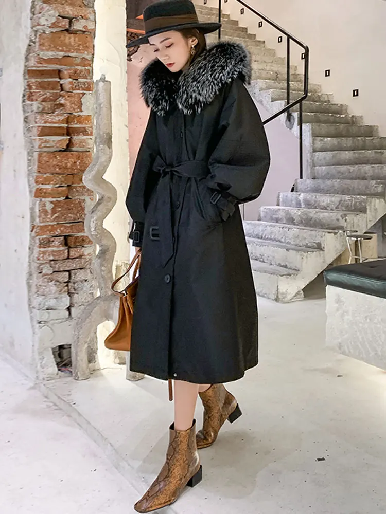 Parka Women's Winter New Rex Rabbit Fur Hooded Liner Imported Fox Fur Leather Fur Coat Long Coat