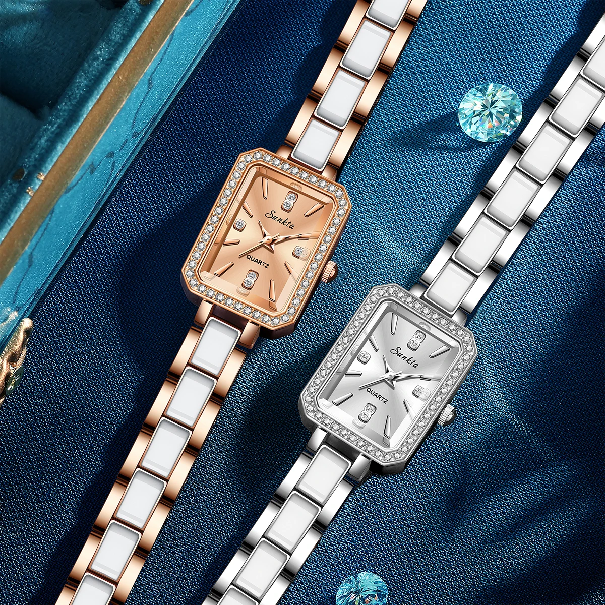 LIGE New Women's Watches Gold Rectangular Dial Quartz Watch Diamond Calendar Waterproof Elegant Original Brand Lady Wristwatch 6
