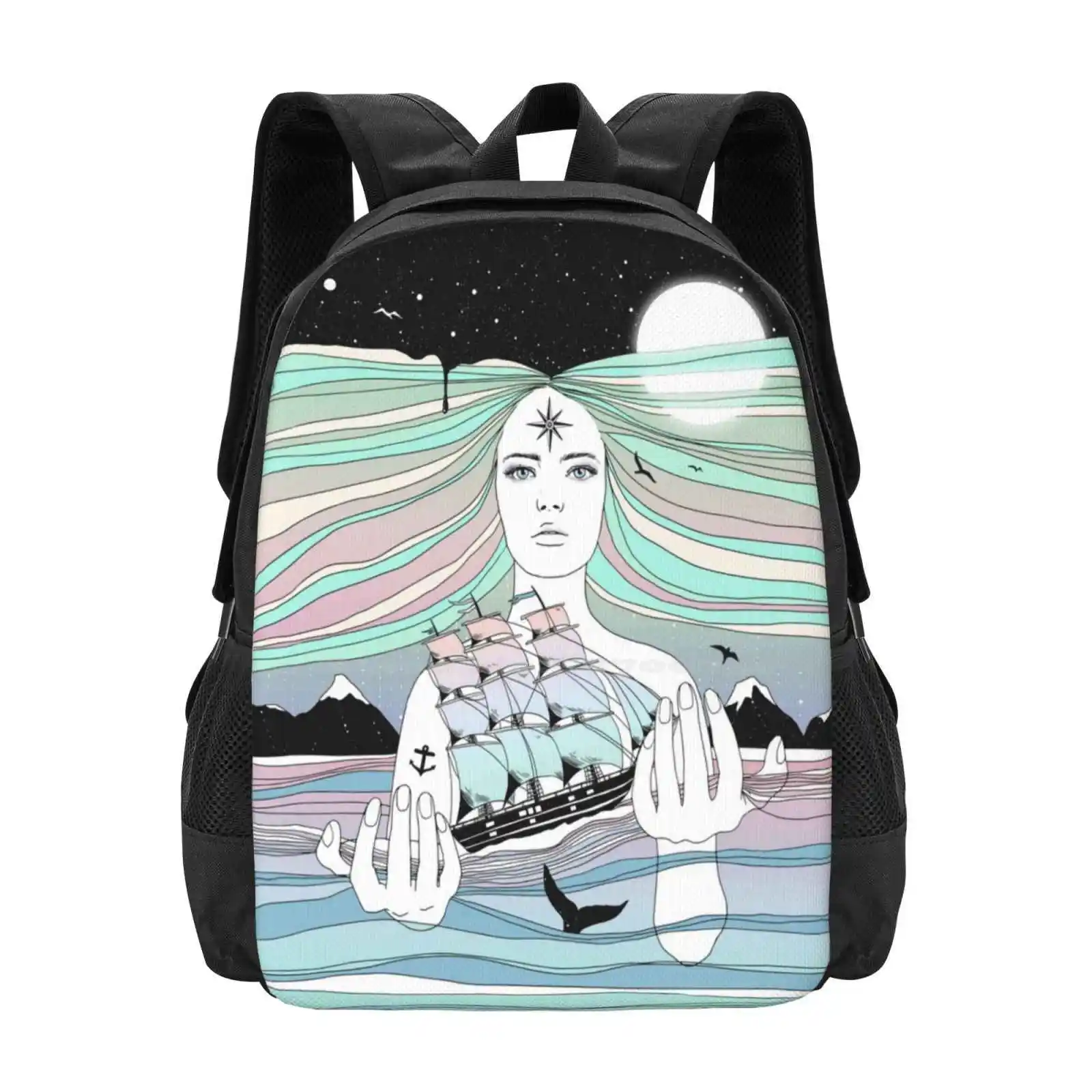 

Journey To A Greater Existence ( Your Life On Your Hands ) 3D Print Design Backpack Student Bag Space Journey Sky Ship Ocean