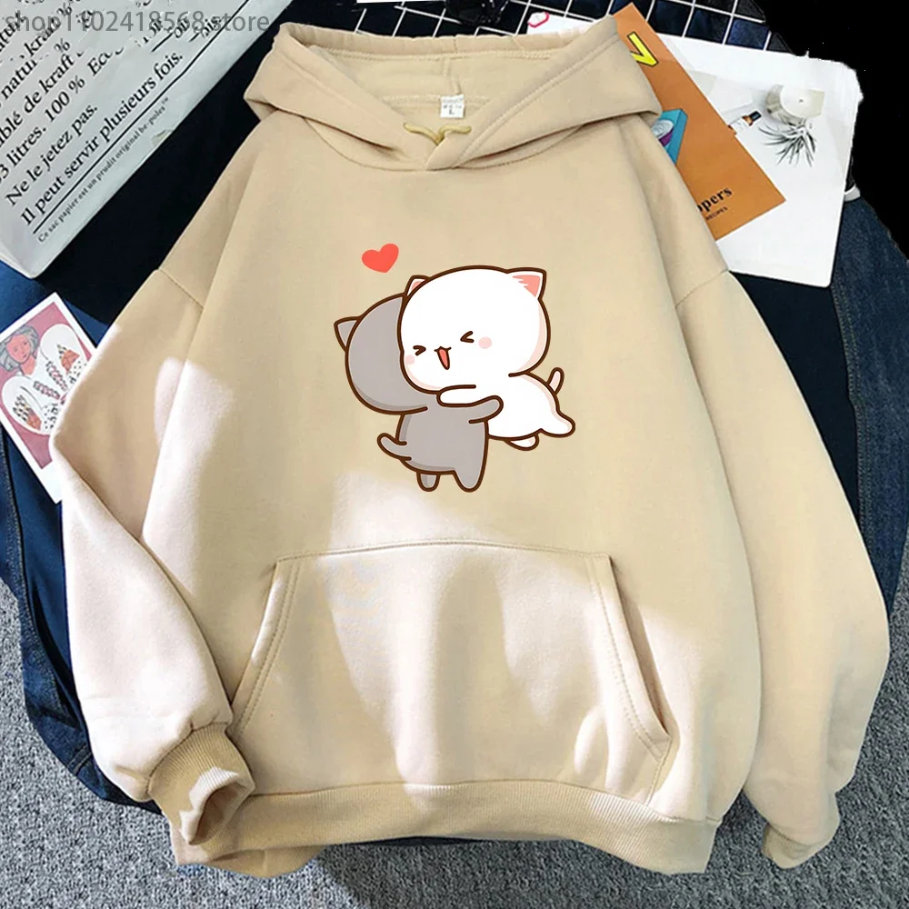 Peach And Goma Mochi Cat Love Print Hoodie Women Kawaii Cartoon Sweatshirt for Girls Casual Long Sleeve Autumn Fashion Men Tops