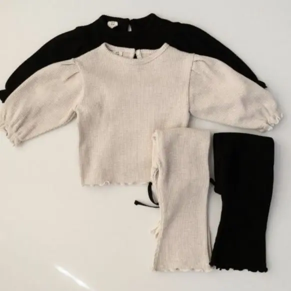 

2023 Spring and Autumn Children's Knit Casual T-shirt Pants Two-Piece Set