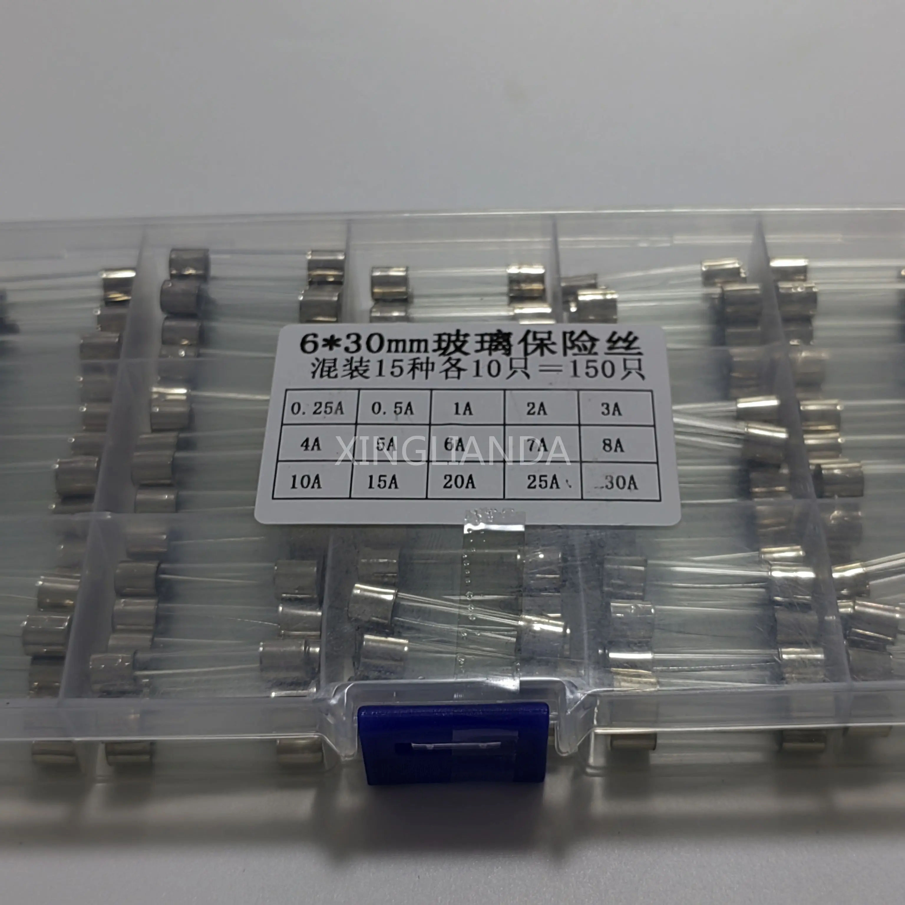 빠른 블로우 유리관 퓨즈 모듬 키트, 상자 포함, 6X30, 0.25A-30A, 15 종류, 150 개, 6*30mm