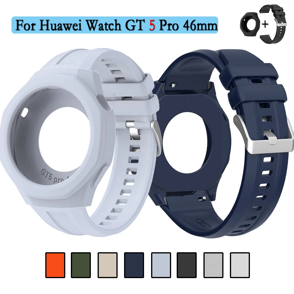Silicone Strap and Case for 46mm Watch - Adjustable Single Color Wristband