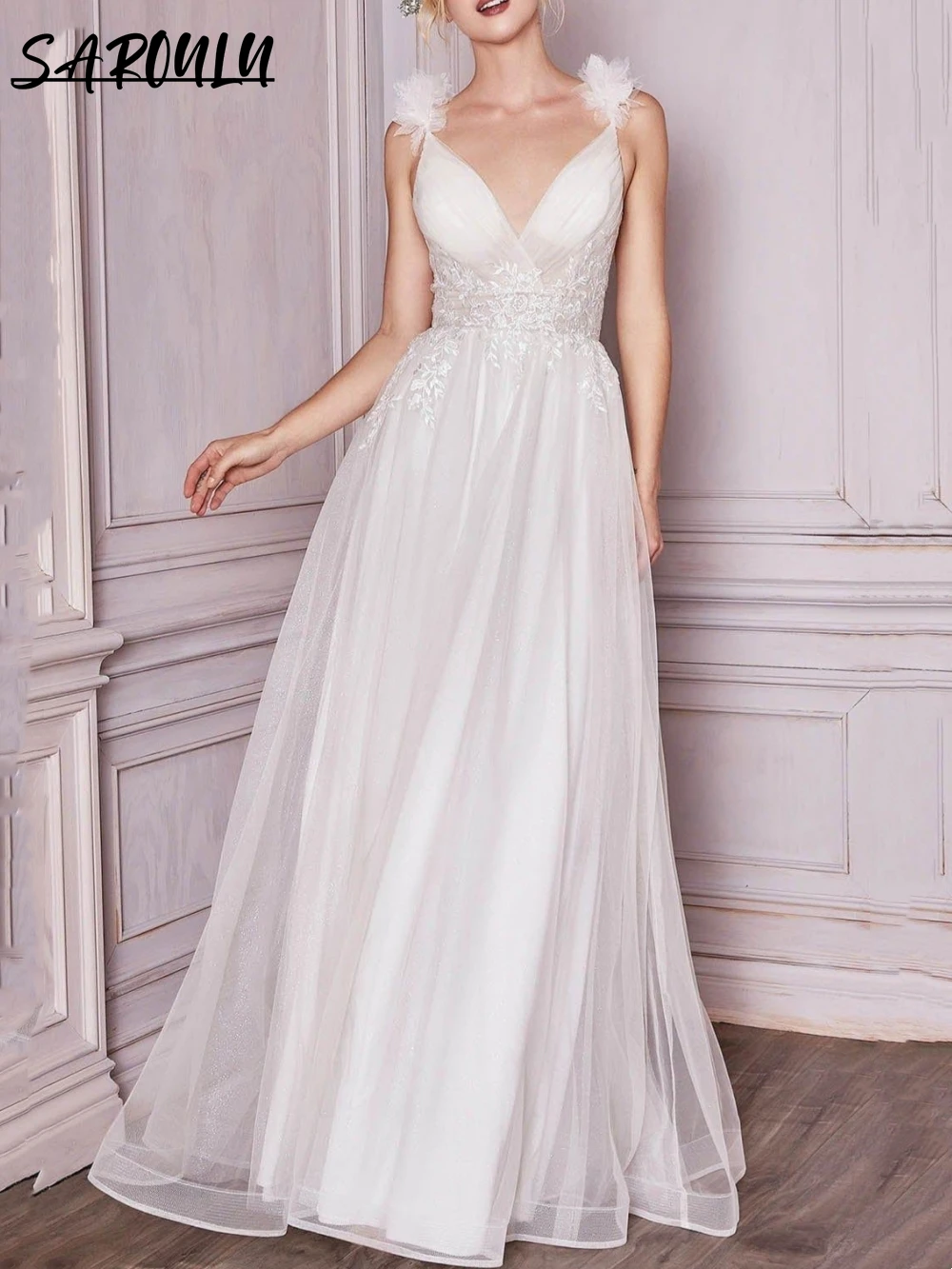 

Sheer Tulle Wedding Dresses For Woman Horsehair Hemline Bride Dresses Lace-up Ties Bridal Gown Vestidos De Novia