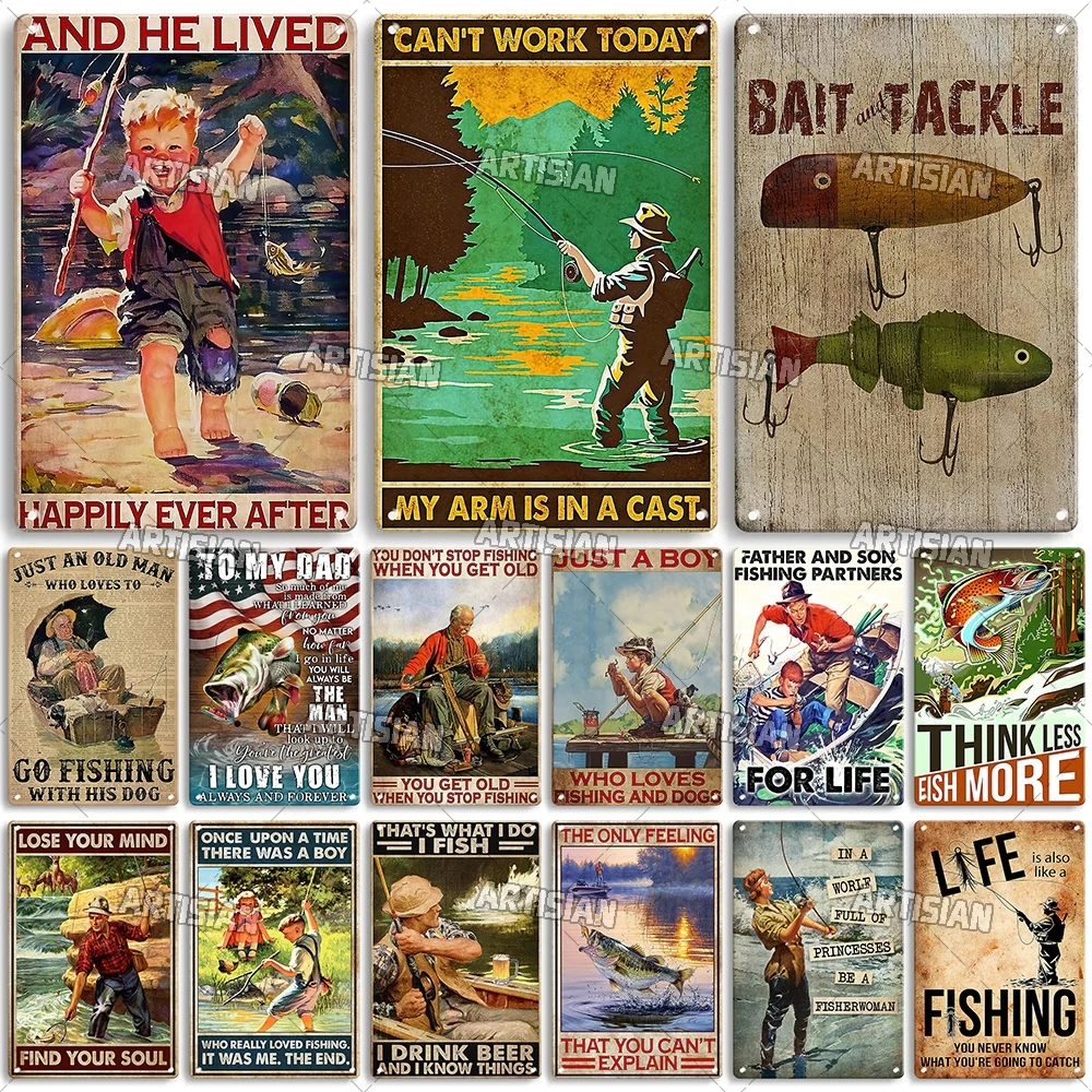 Artisian Fishing Metal Sign Sport Tin Plaque Lure Bait Decorative Poster Wall Decor Garage Bar Pub Club Hotel Cafe Kitchen Home