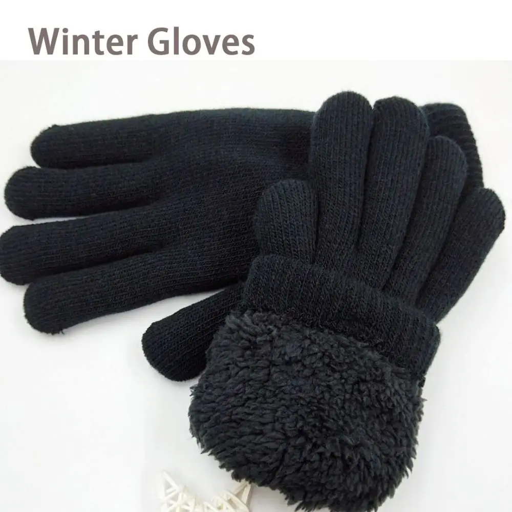 Fashion Black Thickened Gloves Double Layer Lamb Velvet Winter Gloves Soft Thickened Warm Mittens Boys Girl