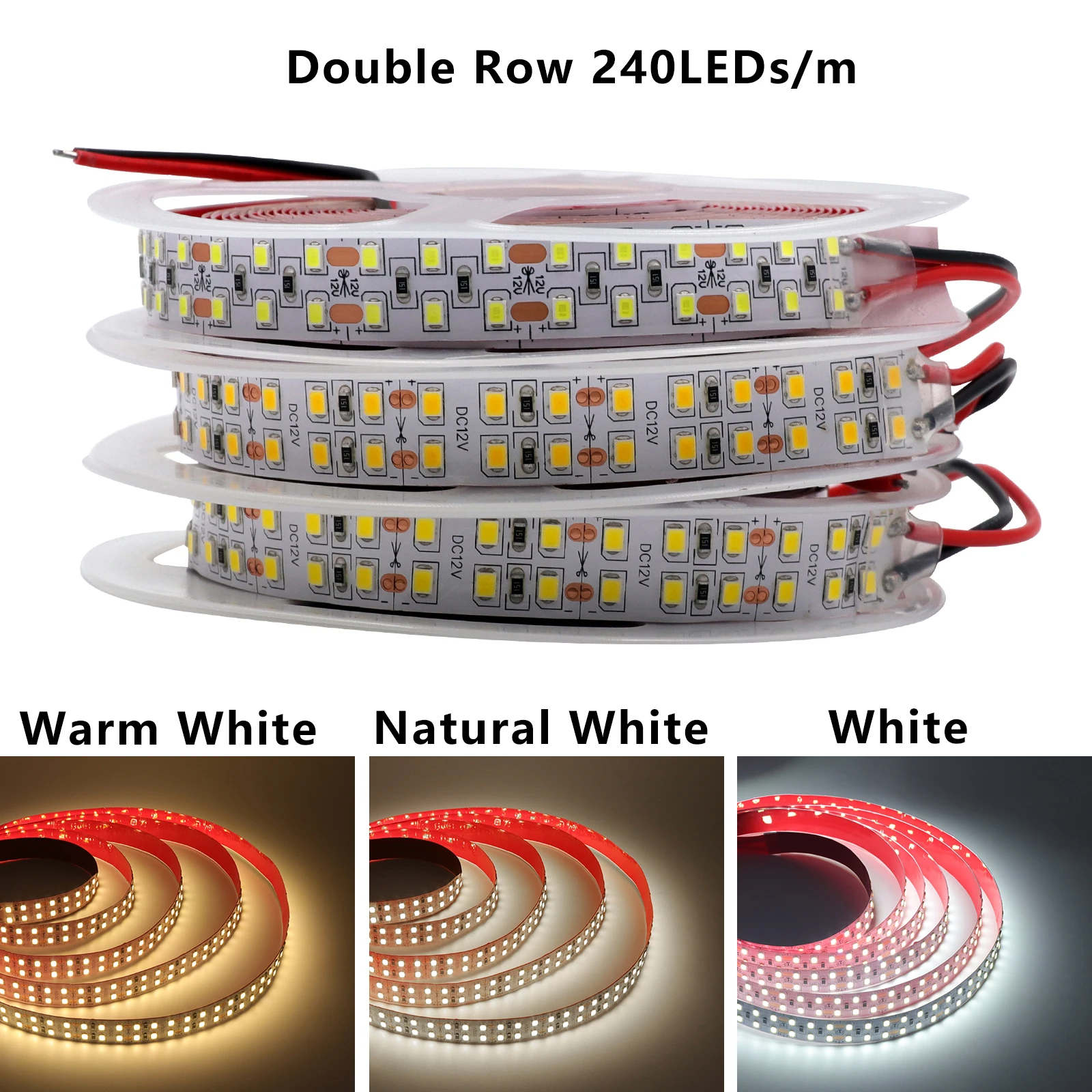 12V 24V Led 스트립 조명 SMD 2835 5M 600/1200/2400 Led 높은 밝은 유연한 LED 로프 리본 테이프 화이트/따뜻한 화이트/자연 화이트