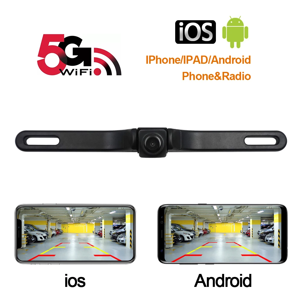 카르산보 HD 720P 150 ° 5G WiFi 무선 번호판 후방 카메라 야간 투시 방수 후방 카메라 안드로이드 IOS 지원