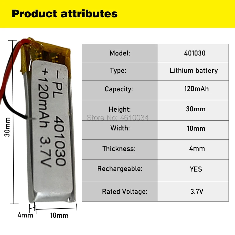Rechargeable Lithium Batteries 3.7V 120mAh 30*10*4mm 401030 lithium ion li ion MP3 MP4 MP5 DVD toy mobile bluetooth earphone lipo rechargeable cell rechargeable lithium batteries