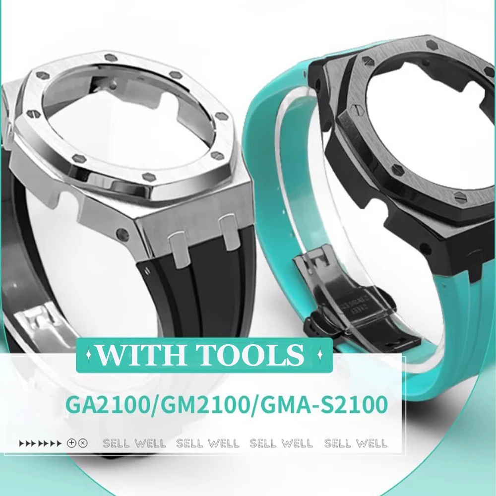

Rubber Band Stainless Case Watch Accessory Set FOR CAISO GA2100 GM2100 GMA-S2100 Wristwatch Shell Strap Assemble Replacement