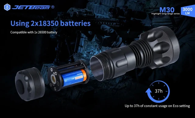 Jetbeam-超長LED懐中電灯m30,トーチ,3000ルーメン,ランプ - AliExpress