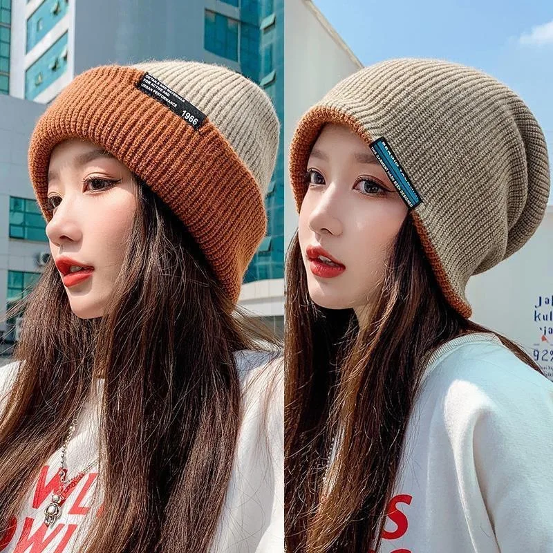 Bonnet en maille unisexe bicolore style k-pop slouchy_voghion.com