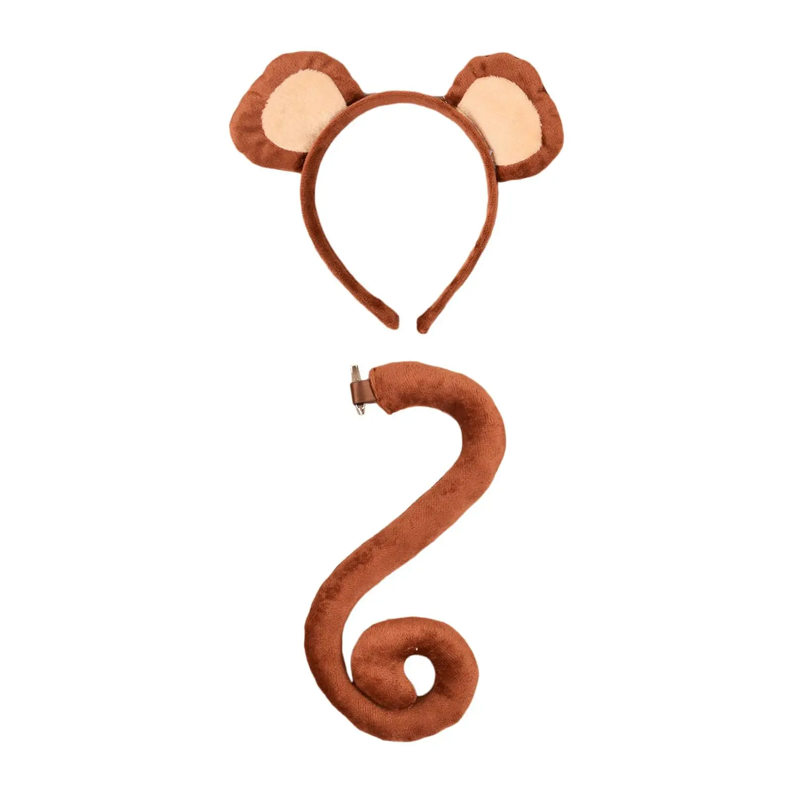 Monkey Costume Set Cute Ears Headband Tail Cosplay Halloween Stage Performances Soft Fabric Animal Ears Clip Kids 2 Piece cosplay accessories,cosplay headpiece