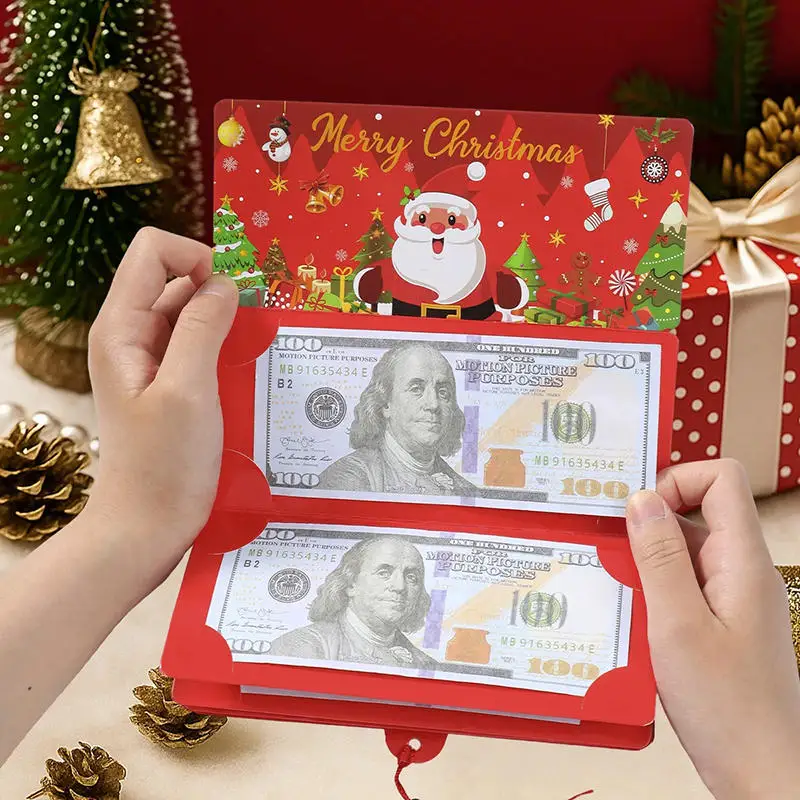 Description Picture 2 of itemChristmas Santa Claus Money Card Envelope With 10 Card Slot Merry Christmas Decorations For Home 2025 Folding Banknote Card Box