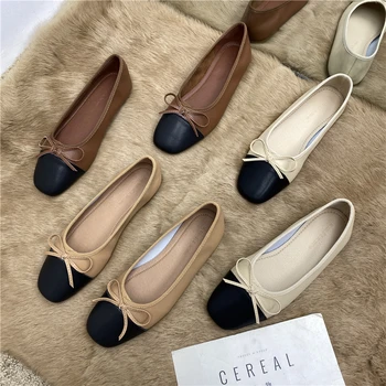 Large Size 44 45 46 47 48 Flat Shoes Women's Spring  Autumn Bow New Square Toe Shallow Ladies Shoes loafers women zapatos mujer 1