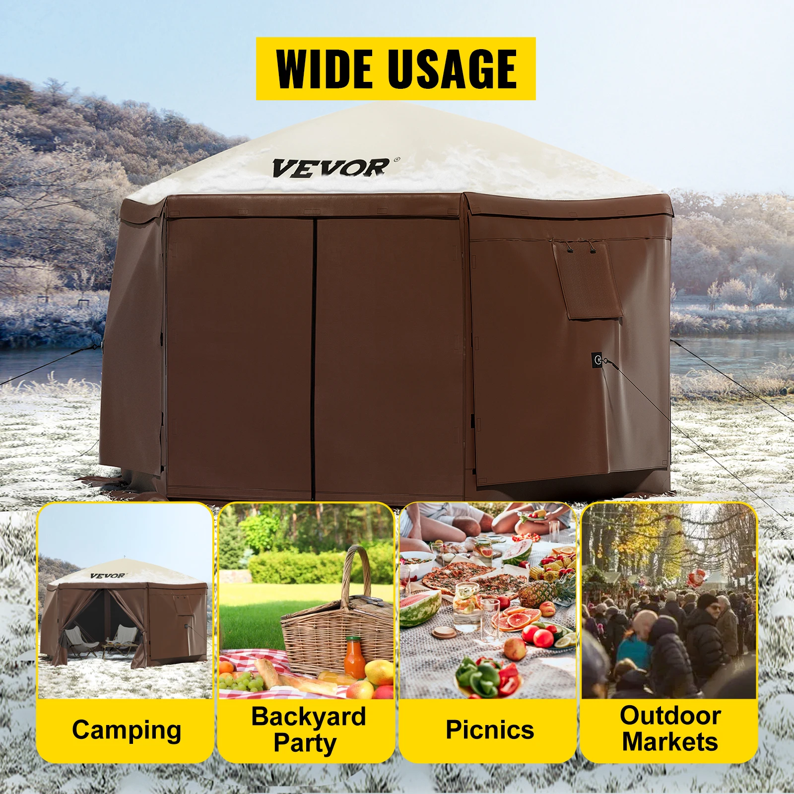 VEVOR Pop-up Camping Gazebo Camping Canopy Shelter 6 Sided 12' x 12' / 10' x 10' Sun Shade Tents & Canopies & Hiking