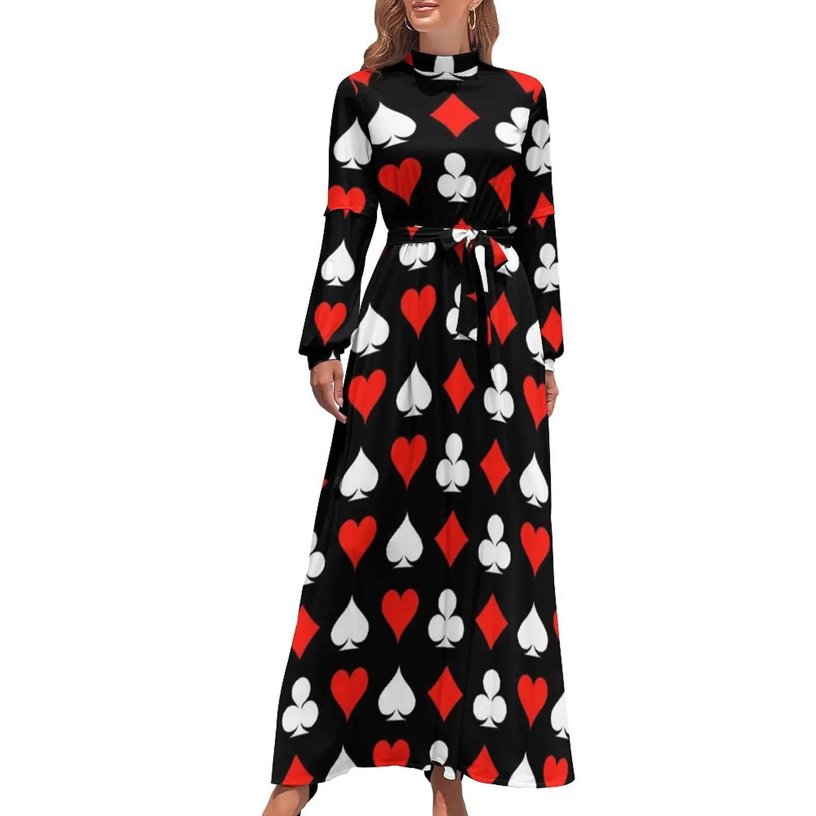 thumbnail image 1 of Vestido largo con estampado de póquer, vestido sexy para mujer, ropa de mujer, vestidos de playa, vestido de noche para mujer, 1 of 5
