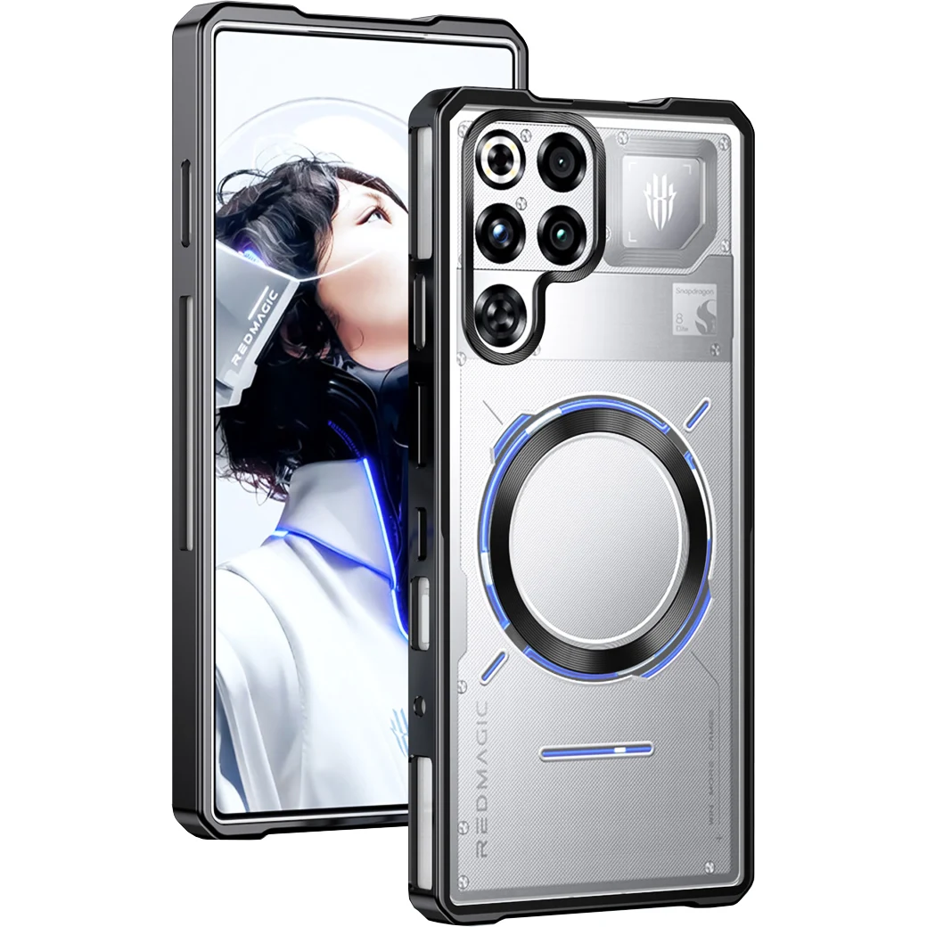 Sleek Matte Red Metal Frame Shockproof Phone Case with MagSafe Compatibility