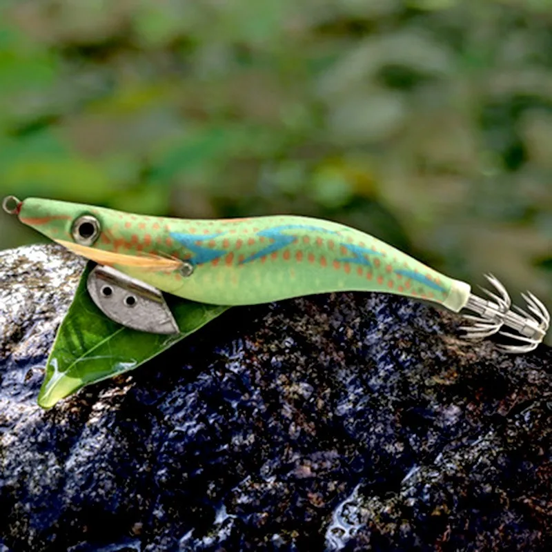 10Pcs Squid Jig Egi Bait 2.5# 3.0# 3.5# Glow Wood Shrimp Luminous Squid Hook Eging Octopus Cuttlefish Webfoot Sea Fishing Lures