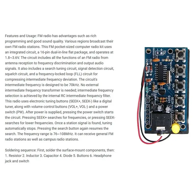AS95-무선 스테레오 수신기 모듈 PCB FM DIY 전자 키트 76Mhz-108Mhz 무선 FM 라디오 키트