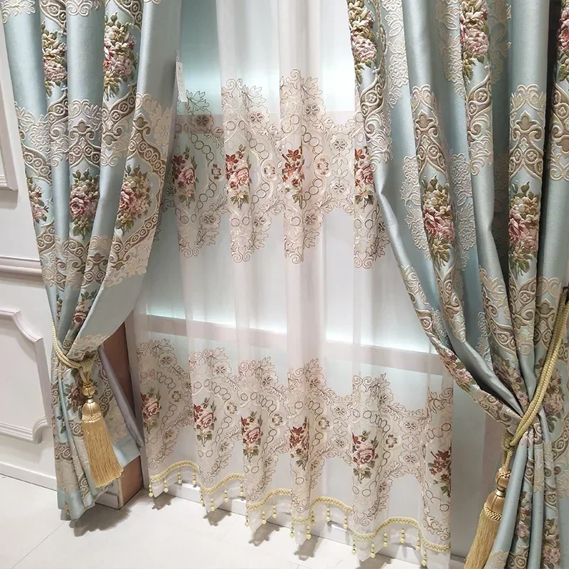 Blackout Curtains Luxury European Style Embossed Jacquard Window