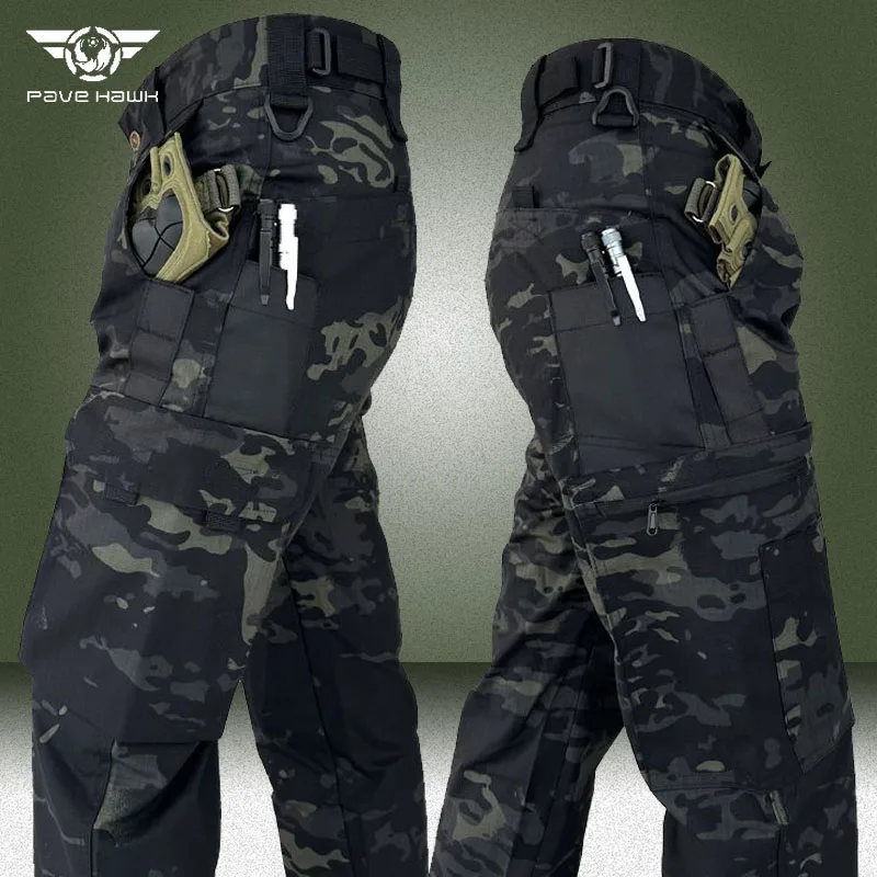 

Waterproof Tactical Pants Men Black Camo Multi-pocket Wear-resistant Cargo Pant Outdoor Ripstop Hiking Training Work Trousers