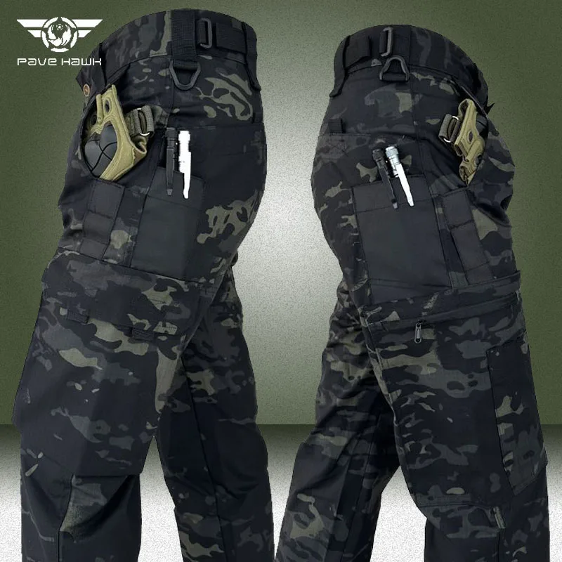 Waterproof Tactical Pants Men Black Camo Multi-pocket Wear-resistant Cargo Pant Outdoor Ripstop Hiking Training Work Trousers