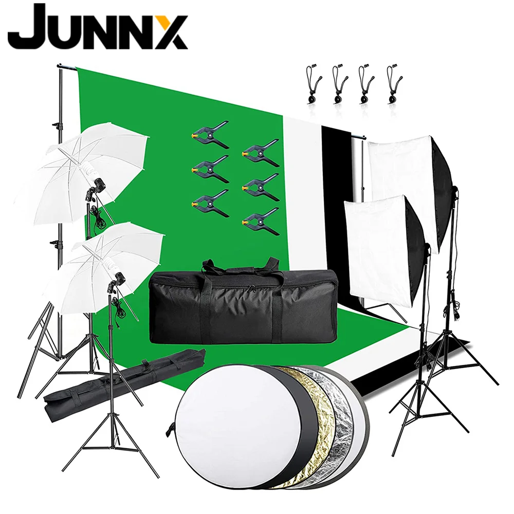 

JUNNX 1.8*2.8m Background Support System Umbrellas Softbox Continuous Lighting Kit for Photo Video Shooting