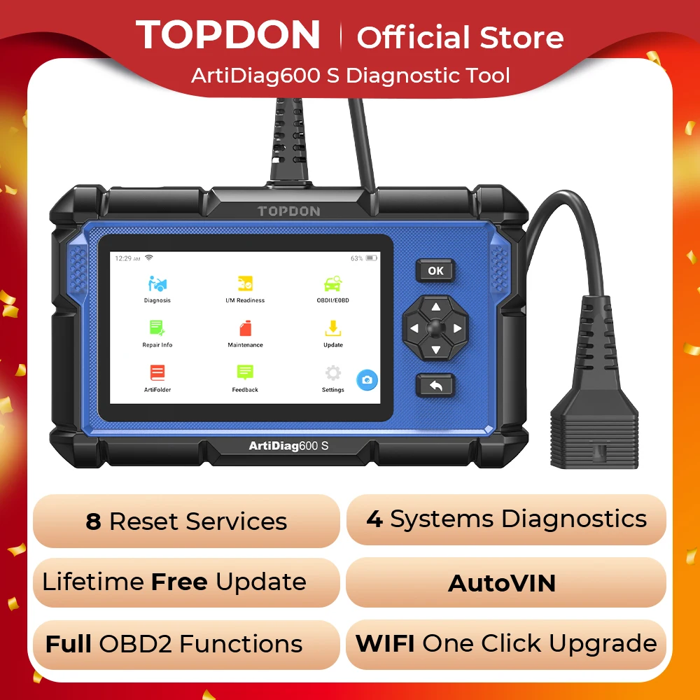 TOPDON ArtiDiag600S OBD2 Scanner Automotive Diagnostic Tool Code Reader Oil/BMS/ABS/SAS/EPB/DPF/TPMS/Throttle Engine Test Scan