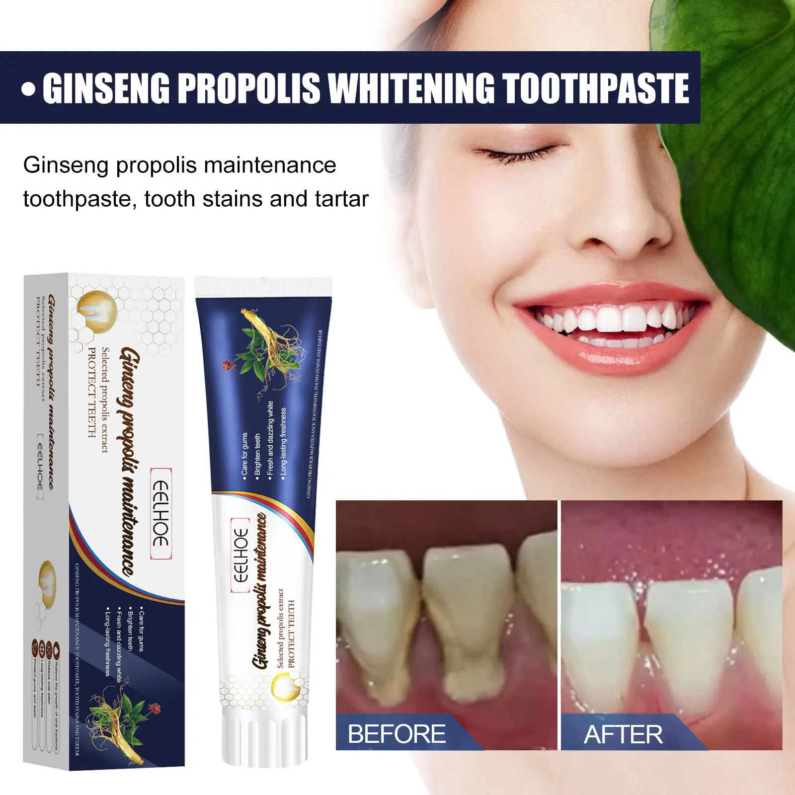Ginseng Propolis Whitening Toothpaste Remove Plaque Toothache Relieve Periodontitis Deep Cleaning Mint Freshing BreathToothpaste