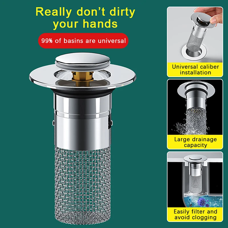 Bathroom Sink Plug Stopper Pop-Up Sink Drain Strainer Plug Universal Basin Core Drain Filter Shower Drain Filter Washbasin Leak Plug Washbasin Plug Sink Strainer Sink Filter For 8cm Depth