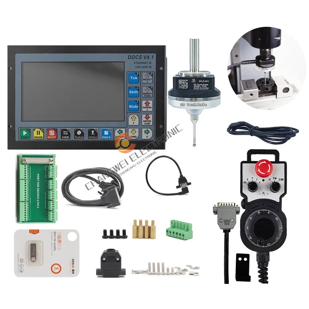 

DDCSV3.1Upgrade DDCSV4.1 3/4 Axis CNC Offline Controller Kit Anti-roll 3D Touch Probe Edge Finder+MPG