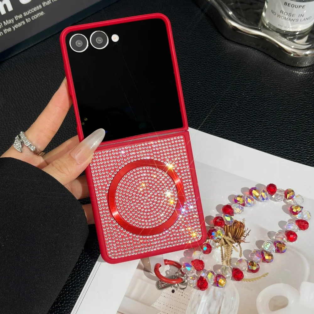 Luxury Bling Glitter Magnetic Phone Case with Shockproof Wrist Strap Cover