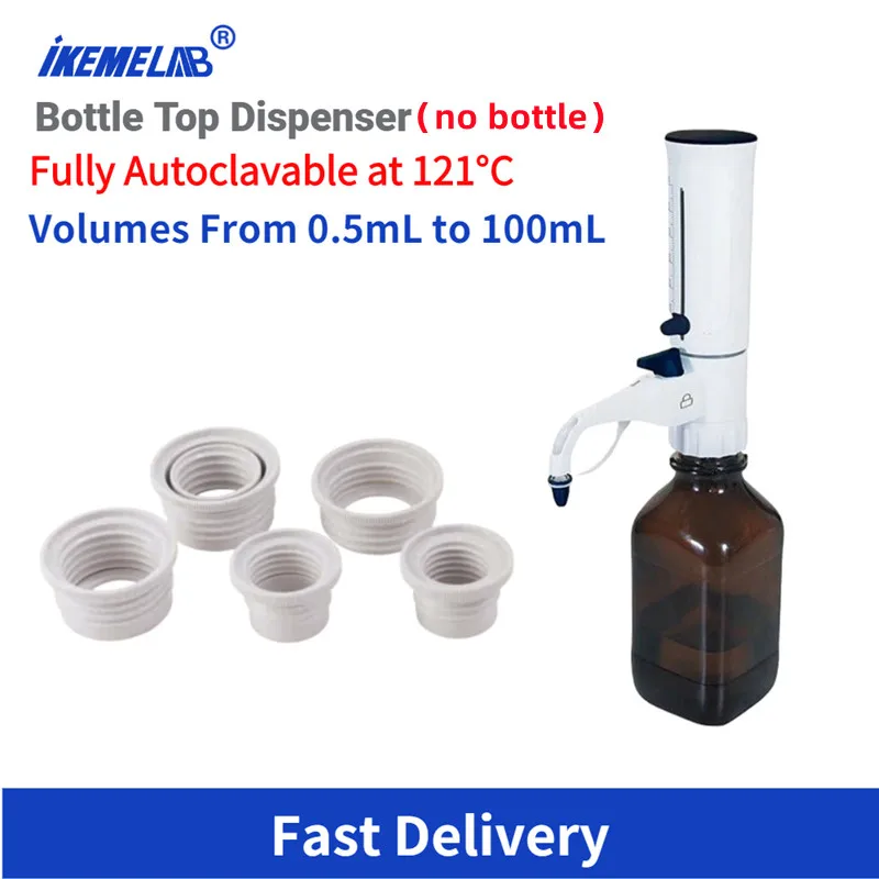 IKEME Laboratory Bottle Top Dispenser Adjustable pipette 0.5 100mL Fully Autoclavable 121°C
