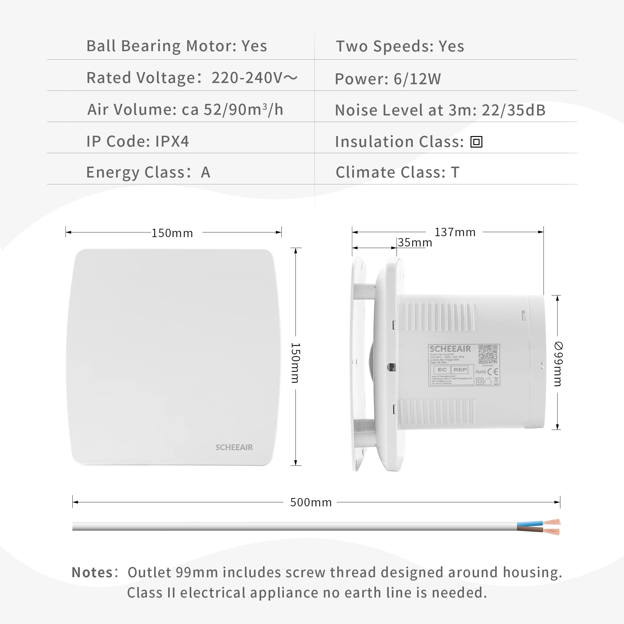 Afvoerventilator voor de keuken, 100 mm, zwarte extractor