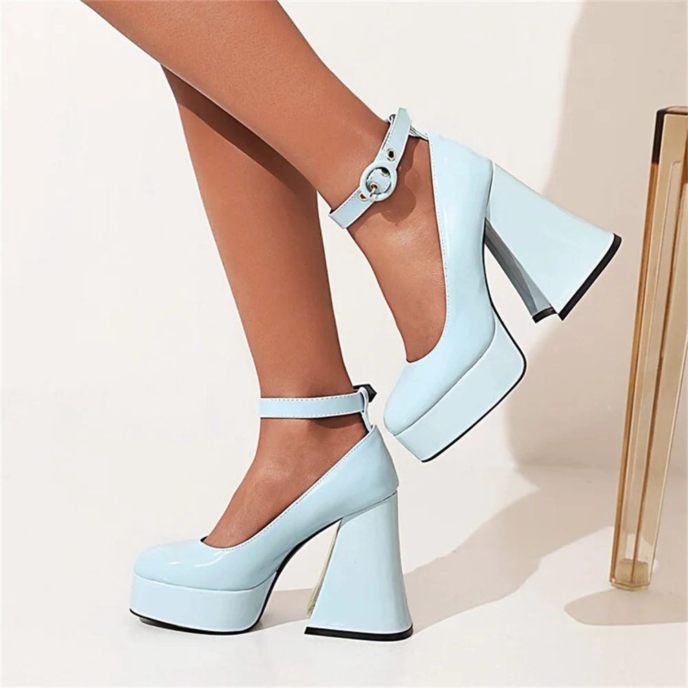 

Mary Janes Women Shoes Belt Buckle Strap Square Heels Platform Round Toe Luxury Sapatos Feminino Designer Zapatos Sweet Tacones